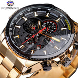 Forsining Rose Golden Case BlueSteel 3 Dial Multifunction Mens Business Sport Automatic Mechanical Wrist Watch Top Brand Luxury