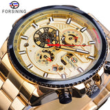 Forsining Rose Golden Case BlueSteel 3 Dial Multifunction Mens Business Sport Automatic Mechanical Wrist Watch Top Brand Luxury