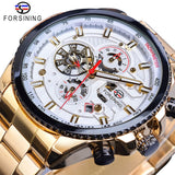 Forsining Rose Golden Case BlueSteel 3 Dial Multifunction Mens Business Sport Automatic Mechanical Wrist Watch Top Brand Luxury