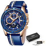 Relogio Masculino LIGE Luxury Quartz Watch for Men Blue Dial Watches Sports Watches Moon Phase Chronograph Mesh Belt Wrist Watch