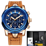 Relogio Masculino LIGE Luxury Quartz Watch for Men Blue Dial Watches Sports Watches Moon Phase Chronograph Mesh Belt Wrist Watch