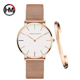 Women Watch 1 set Bracelet Japan Quartz Movement Simple Waterproof Rose Gold Stainless Steel Mesh Ladies watch relogio feminino