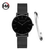 Women Watch 1 set Bracelet Japan Quartz Movement Simple Waterproof Rose Gold Stainless Steel Mesh Ladies watch relogio feminino